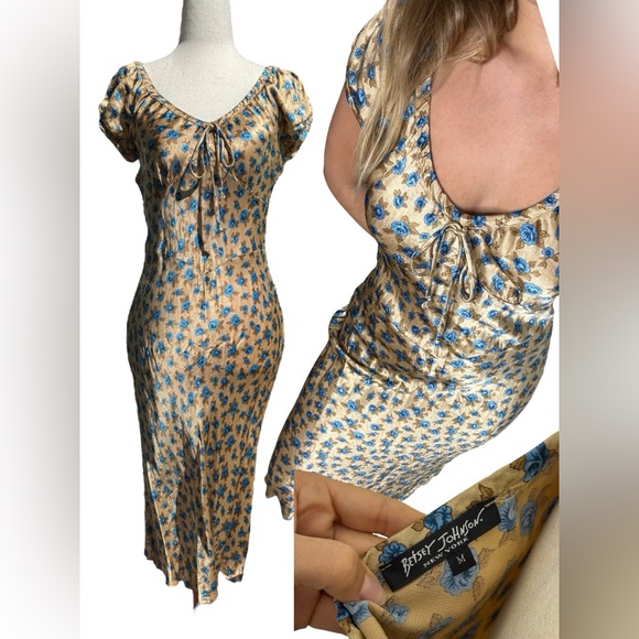 Betsey Johnson Dresses & Skirts - SOLD Vintage Betsey Johnson Satin Rose Print Milkmaid Midi Dress